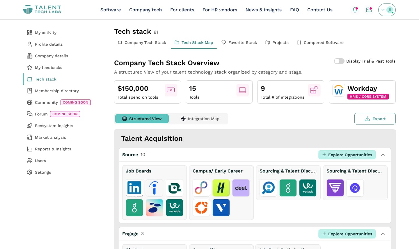 Market analysis and vendor intelligence platform screen
