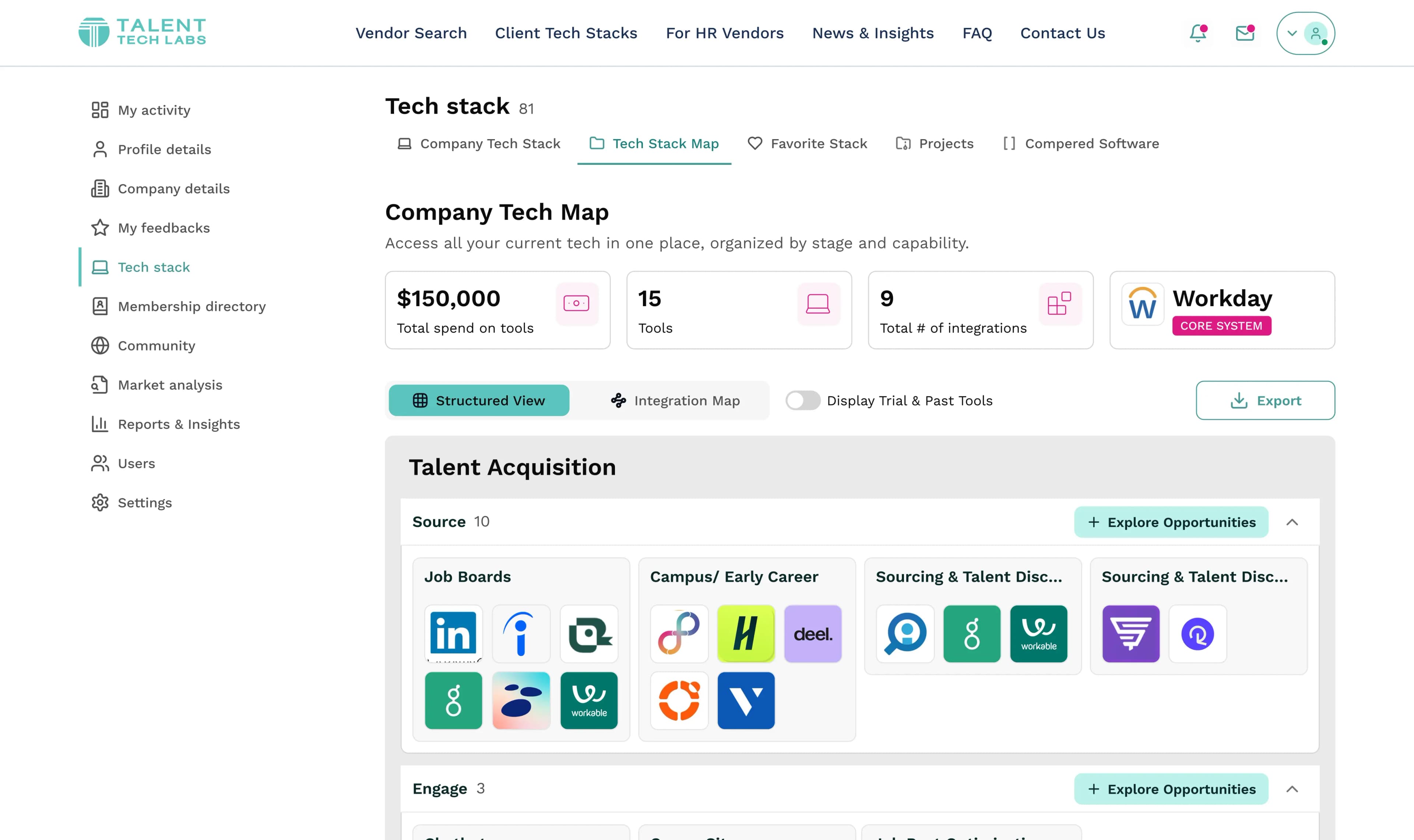 Market analysis and vendor intelligence platform screen