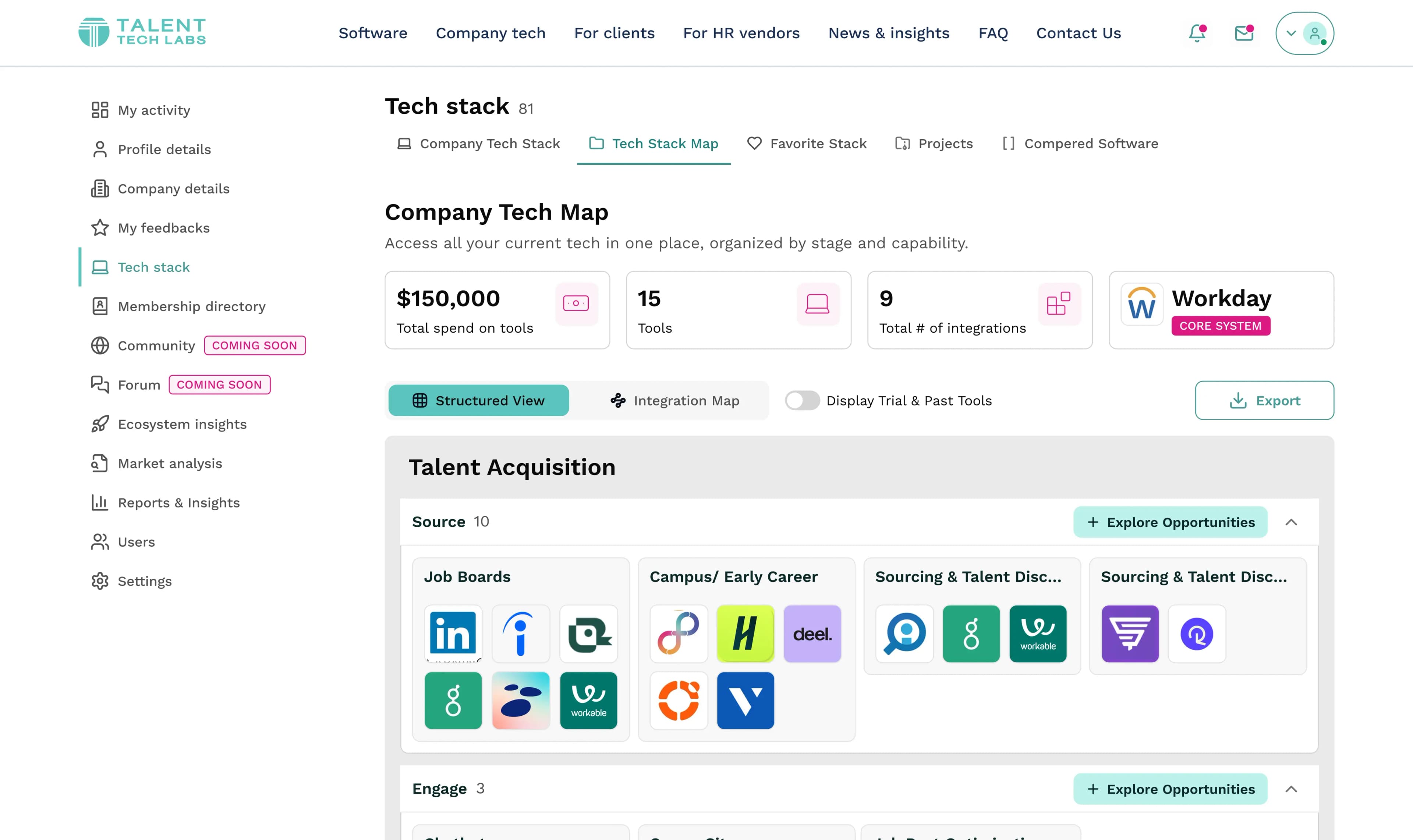 Market analysis and vendor intelligence platform screen